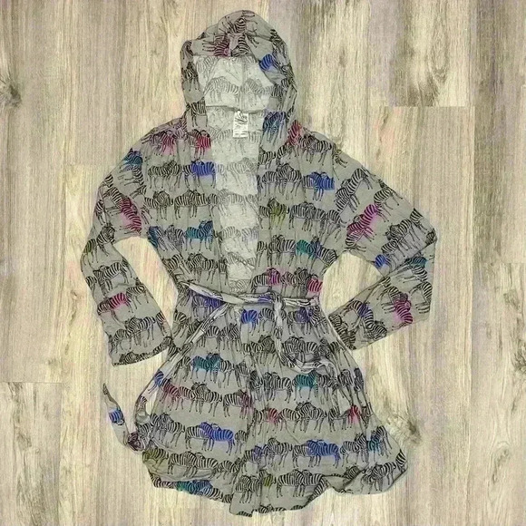 Nite Nite Munki Munki Hooded Bath Robe Colorful Snuggly Zebras Pajamas Size M/L - Picture 1 of 7